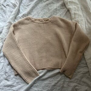 Mi Ami (Francesca's) Cream Waffle Knit Cropped Sweater